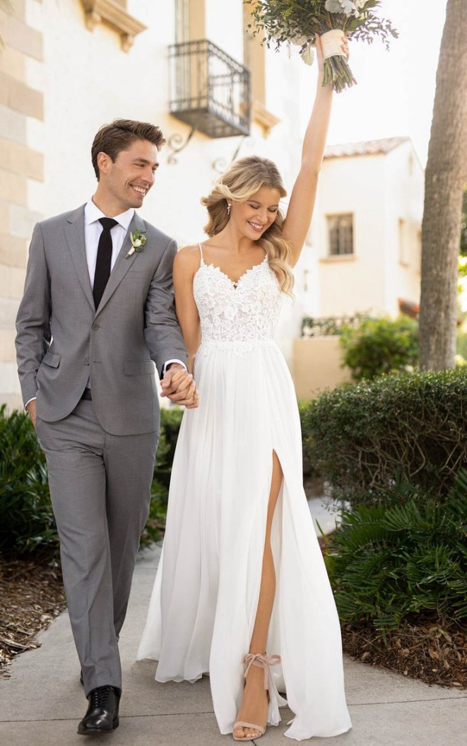 Casual Summer Wedding Dress with Side Split -