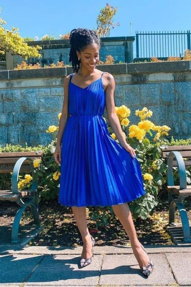 Royal Blue Pleated Wedding Guest Dress  Summer fashion outfits