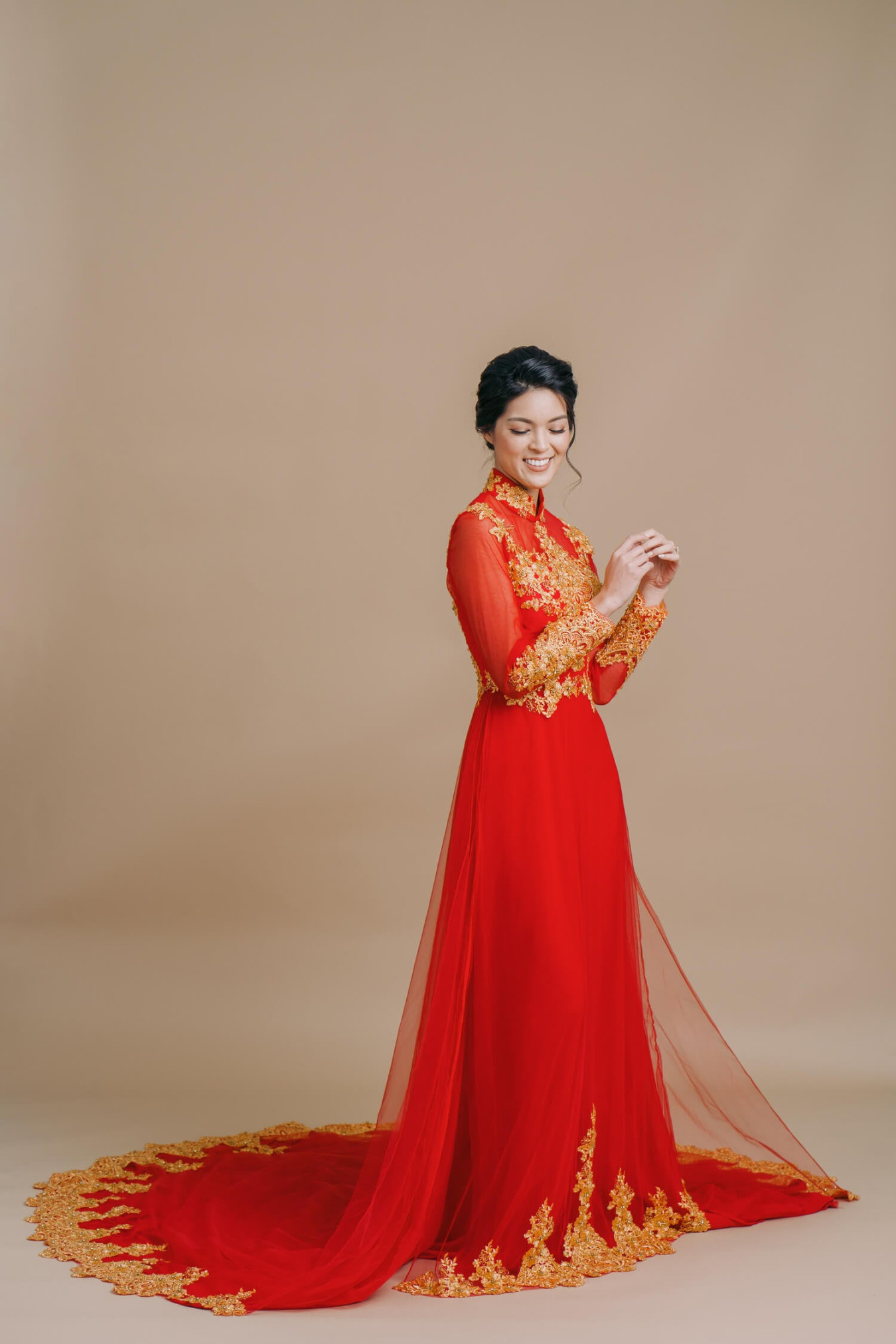 Traditional Vietnamese Wedding Dress  Red and Gold Ao Dai – East