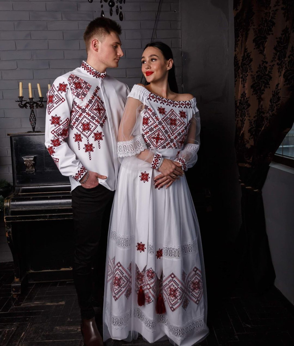 Wedding dress with Ukrainian embroidery